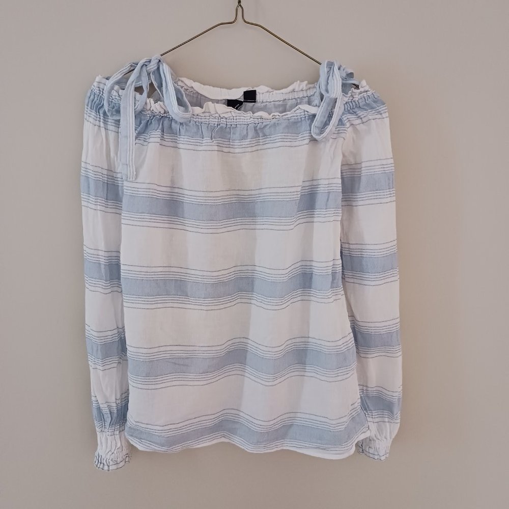 Vero Moda blue & white striped off the shoulder long sleeve top or blouse